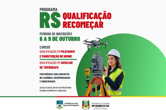 Prefeitura de Nova Petrópolis abre inscrições para cursos de Pilotagem de Drone e Auxiliar de Topógrafo
