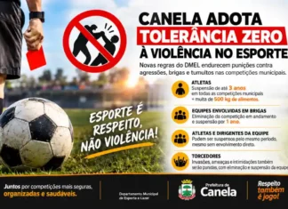 Canela adota Tolerância Zero à violência no esporte, com suspensão de até três anos e multa de 500 quilos de alimentos